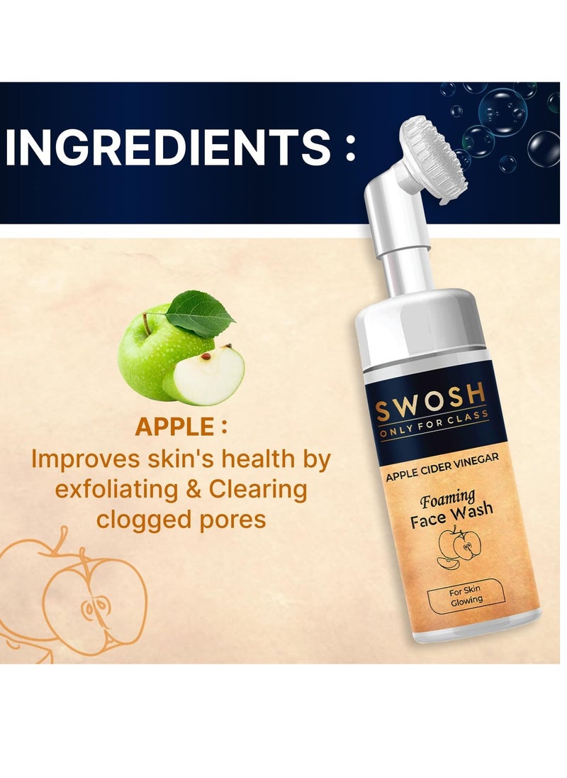 SWOSH - SWOSH Apple Cider Vinegar (Apple Extract) Foaming Face Wash for Acne Prone & Oily Skin - No Parabens, Sulphate, Silicones & Colour (with Built-in Face Brush), 100 ml / / 3.38 fl oz - Image 1
