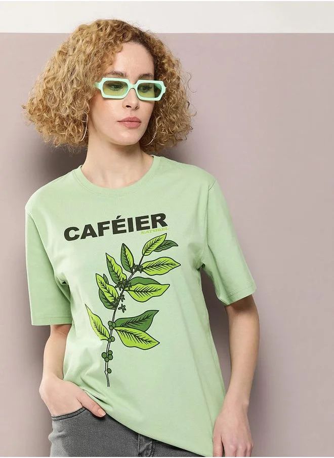 ديلينجر Oversized Cafeier Graphic Print T-Shirt