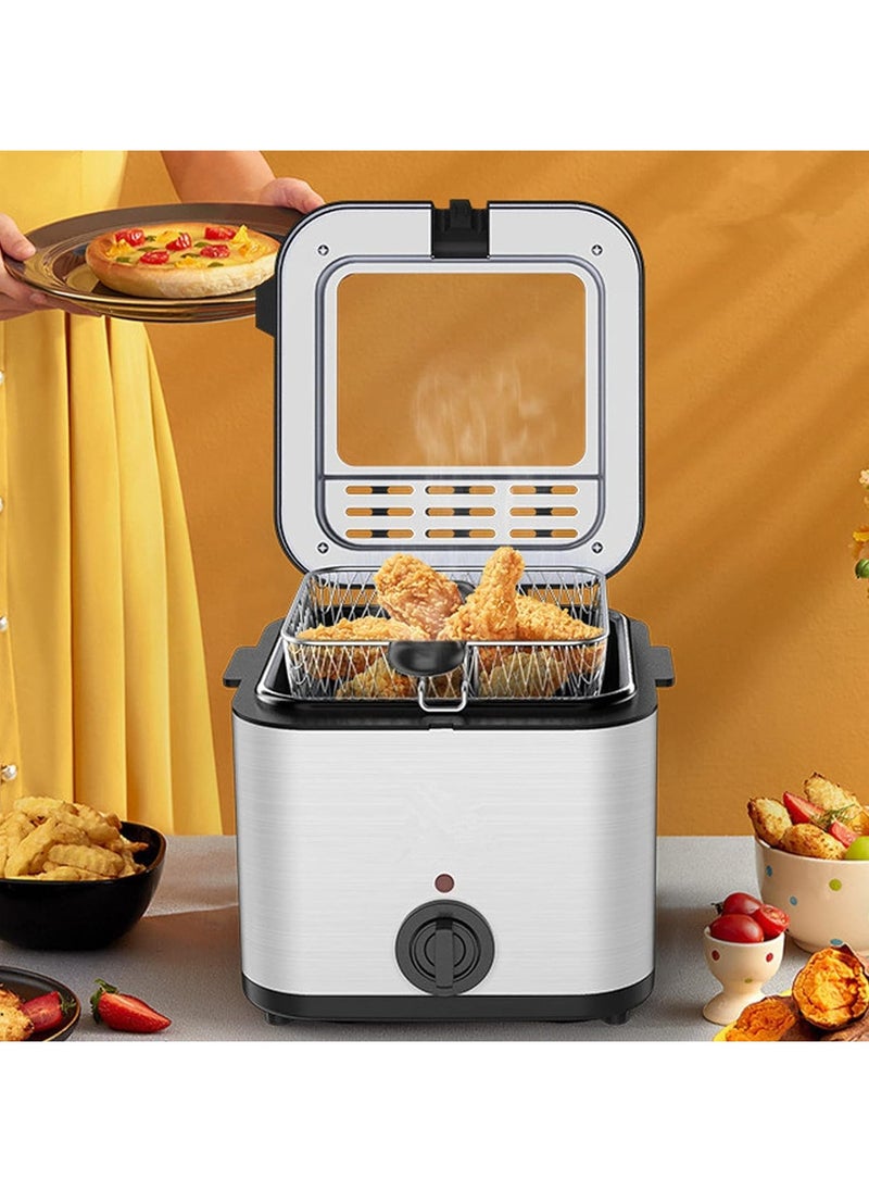 XiuWoo Electric Deep Fryer 2.5L Tank Deep Fat Fryer with Viewing Window Temperature Up to 180°C Stainless Steel Chip Fryer Cold Zone Technology Removable Oil Basket Automatic Fryer 1000W  - Image 5