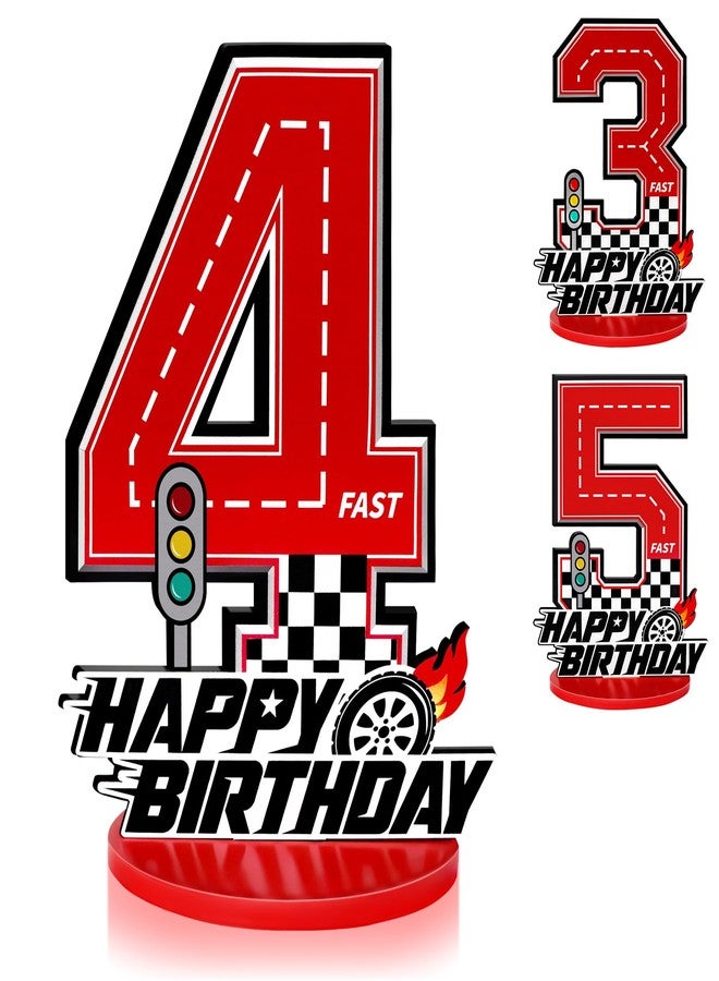 Bsenhe 4rd Birthday Number Sign Centerpiece, Race Car Birthday Party Decorations Wooden Table Cake Decorations Car Theme Birthday Party Supplies (Number 4) - Image 1