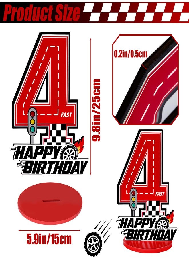 Bsenhe 4rd Birthday Number Sign Centerpiece, Race Car Birthday Party Decorations Wooden Table Cake Decorations Car Theme Birthday Party Supplies (Number 4) - Image 2