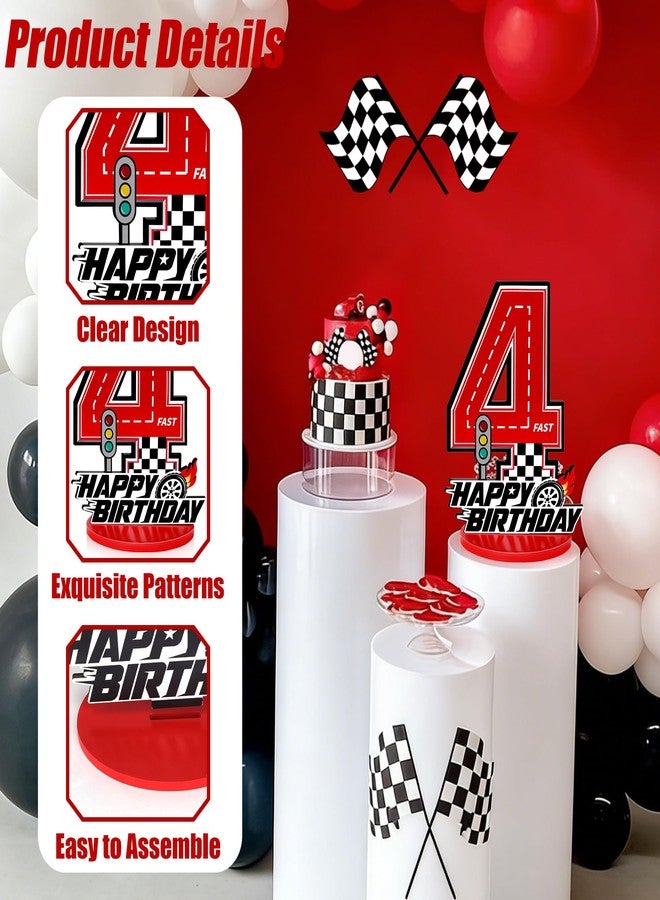 Bsenhe 4rd Birthday Number Sign Centerpiece, Race Car Birthday Party Decorations Wooden Table Cake Decorations Car Theme Birthday Party Supplies (Number 4) - Image 3