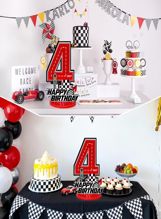 Bsenhe 4rd Birthday Number Sign Centerpiece, Race Car Birthday Party Decorations Wooden Table Cake Decorations Car Theme Birthday Party Supplies (Number 4) - Image 4