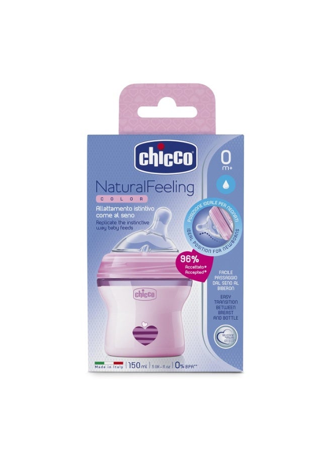 Chicco Natural Feeling 150ml Baby Milk Feeding Plastic Bottle with Wide Neck, Anti-Colic for Easy Milk Flow, for Babies & Toddlers 0m+ (Pink) - Image 3