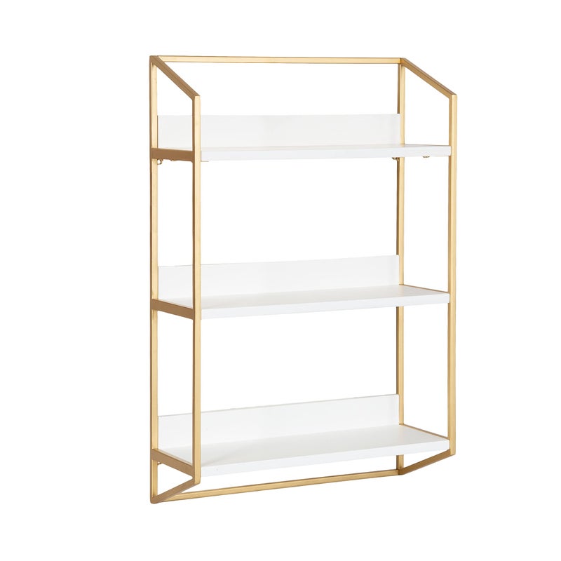 Kate and Laurel Kate and Laurel Hylton Modern Glam 3Tier Floating Wall Shelf 18 x 7 x 28 White and Gold Charming Tiered Shelving with Three Levels for Display and Storage 