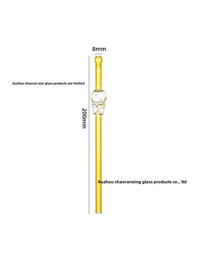 Generic - Long Bored Silicone Straw Cat Mouth Colorful Glass Straw Cartoon High Borosilicate Glass Creative Milk Tea Beverage Straw-Color:Yellow - Image 1