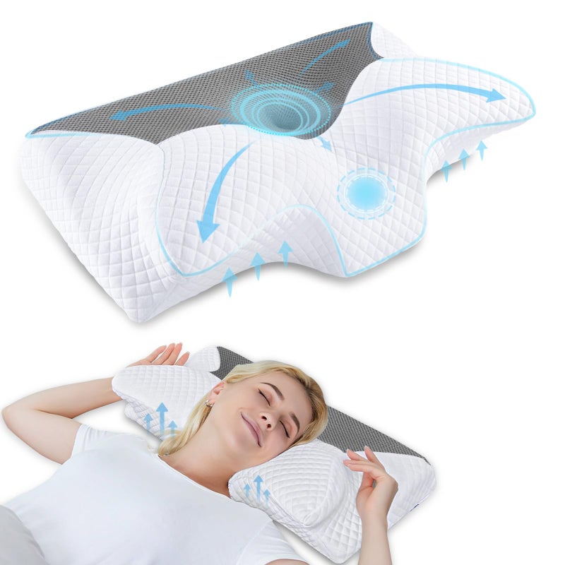 HOMCA Cervical Pillow Memory Foam Pillows - Contour Memory Foam Pillow for Neck Pain Relief, Orthopedic Neck Bed Pillow for Side Sleepers Back and Stomach - Image 1