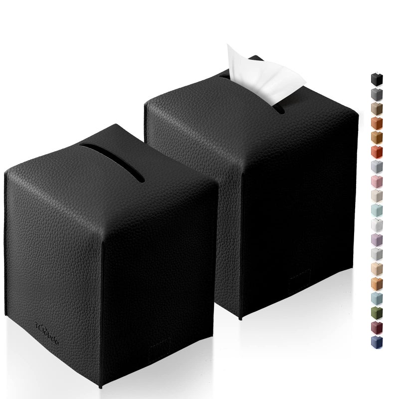 Tissue Box Cover Tclouda Modern PU Leather Square Tissue Box Holder for Creative Decorative 2 Pack Ideal for BathroomsOfficeCarNightstandOutdoor TentDining Table 5X5X5 Double Black
