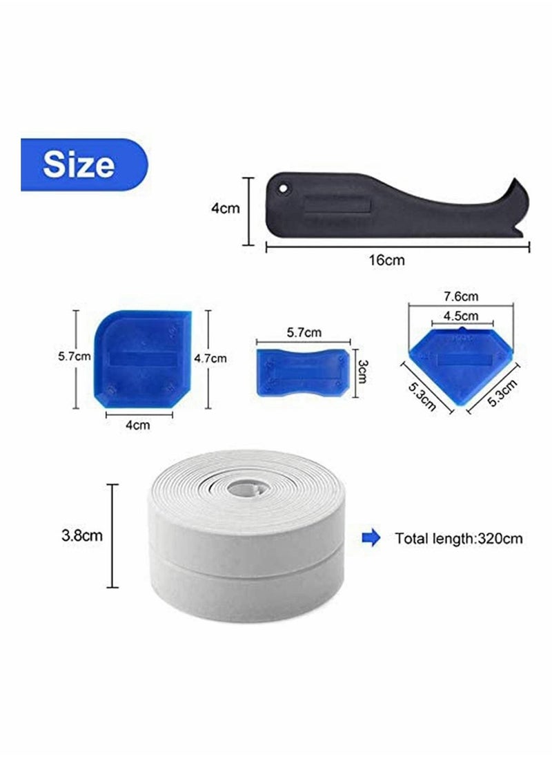 Excefore - Silicone Sealant Remover and Bath Sealant Strip 6 Pack, 4 Sealant Finishing Tools, 2 Rolls Self Adhesive White Silicone Seal Strip, Waterproof Mildew Sealant Tape Caulk Tool for Wall - Image 1
