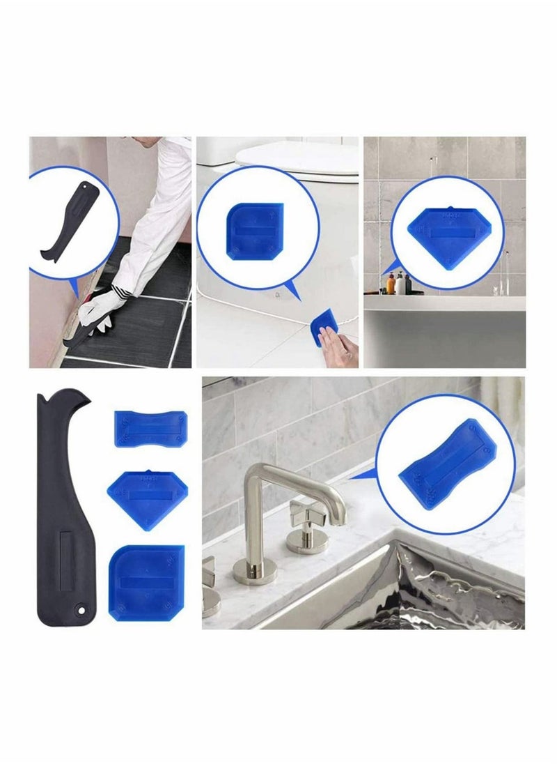 Excefore - Silicone Sealant Remover and Bath Sealant Strip 6 Pack, 4 Sealant Finishing Tools, 2 Rolls Self Adhesive White Silicone Seal Strip, Waterproof Mildew Sealant Tape Caulk Tool for Wall - Image 1