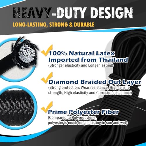 PH PERKHOMY PerkHomy 1/8" x 50' Bungee Shock Cord Rope Marine Grade Heavy Duty Polyester Bungie Elastic Stretch String for Kayak Strap Tarp Tie Down Canopy Boating Camping Tent Crafting Patio (Black) - Image 2