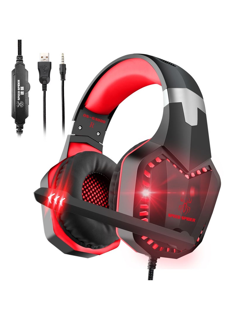 Wired Gaming Headset Red Led Light 3D Stereo Sound Soft Ear Cushions Noise Cancelling Mic For Esports Players Red Esports Headphones With Mic