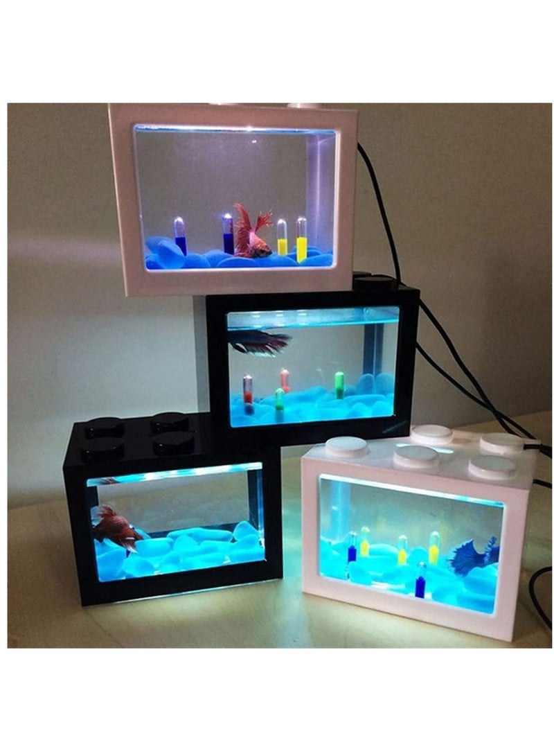 حوض أسماك صغير USB حوض أسماك مع إضاءة LED مجموعة حوض أسماك بيتا قابلة للتكديس مجموعة إكسسوارات حوض السمك للسلحفاة والزواحف والروبيان والطحالب وسرطان البحر 16 × 10.5 × 14 سم أبيض - Image 3