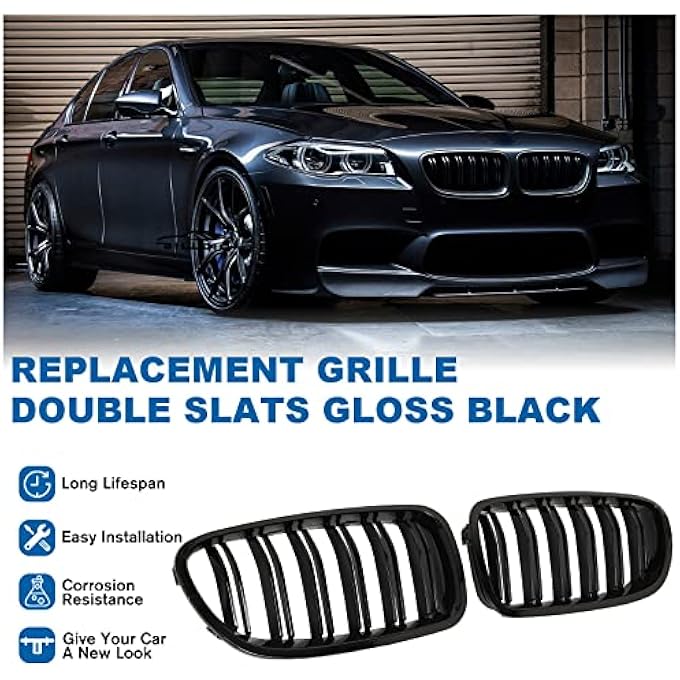 BILLDIO F10 Grille  Front Kidney Grille Double Slats Glossy Black Compatible With 20102017 Bmw 5 Series F10 F11 F18 Sedan 520I 528I 535D 535I 550I 520I  Abs Gloss Black Kidney Grill - Image 3