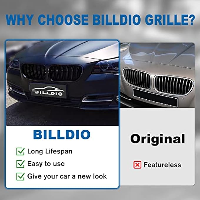BILLDIO F10 Grille  Front Kidney Grille Double Slats Glossy Black Compatible With 20102017 Bmw 5 Series F10 F11 F18 Sedan 520I 528I 535D 535I 550I 520I  Abs Gloss Black Kidney Grill - Image 5