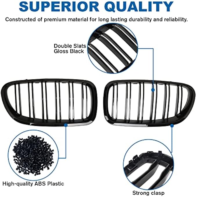 BILLDIO F10 Grille  Front Kidney Grille Double Slats Glossy Black Compatible With 20102017 Bmw 5 Series F10 F11 F18 Sedan 520I 528I 535D 535I 550I 520I  Abs Gloss Black Kidney Grill - Image 4