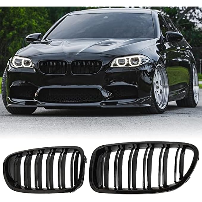 BILLDIO F10 Grille  Front Kidney Grille Double Slats Glossy Black Compatible With 20102017 Bmw 5 Series F10 F11 F18 Sedan 520I 528I 535D 535I 550I 520I  Abs Gloss Black Kidney Grill - Image 1