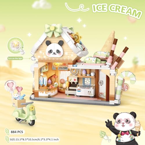 MEIEST Panda Ice Cream Shop Building Blocks Set,Mini City Shop Street View Particle Construction Building Bricks Toy,Home Decoration - Image 3