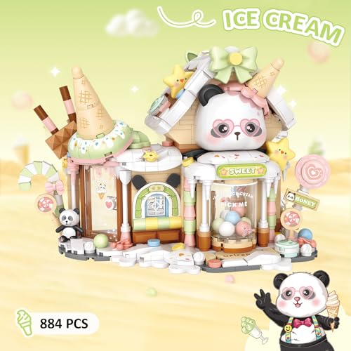 MEIEST Panda Ice Cream Shop Building Blocks Set,Mini City Shop Street View Particle Construction Building Bricks Toy,Home Decoration - Image 2