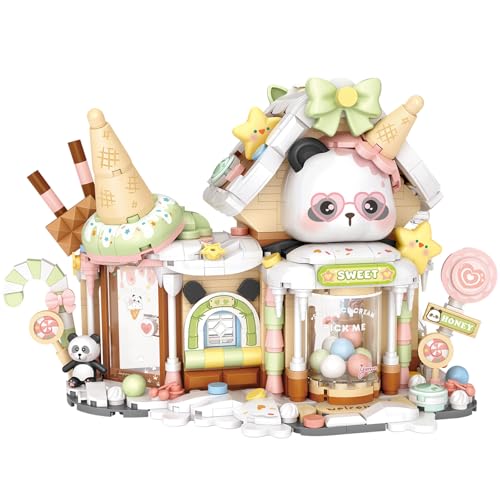 MEIEST Panda Ice Cream Shop Building Blocks Set,Mini City Shop Street View Particle Construction Building Bricks Toy,Home Decoration - Image 1