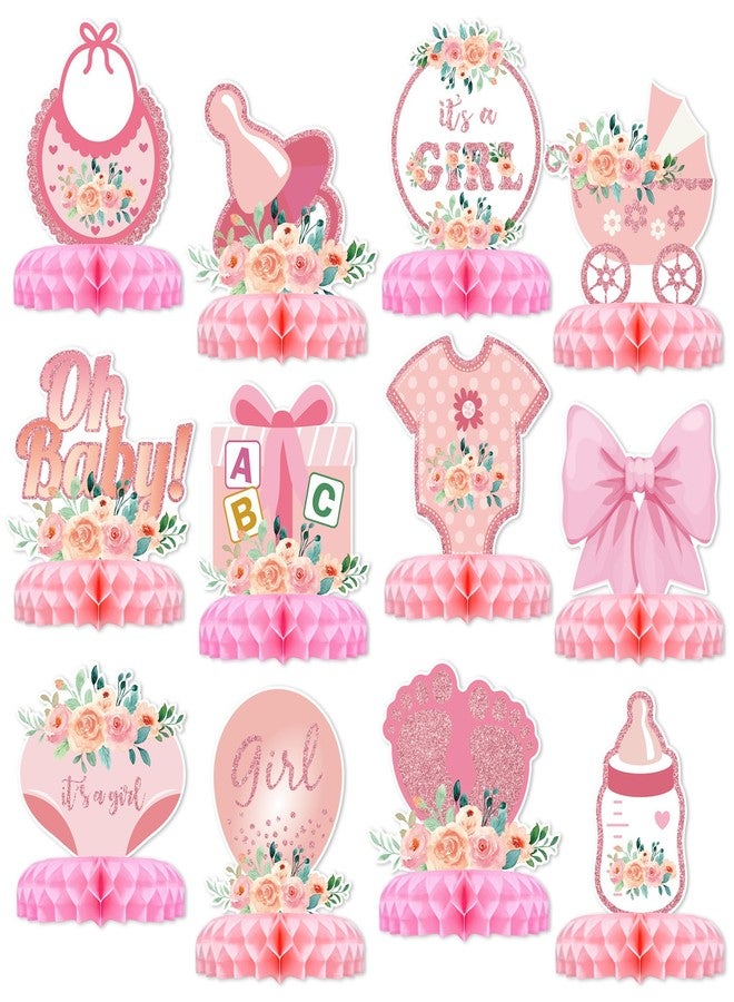 TMTECHJS 12 Pcs Baby Shower Decorations for Girl Glitter Pink Honeycomb Centerpieces for Baby Shower Table Decorations It's a Girl Centerpiece Decor Party Supplies - Image 1