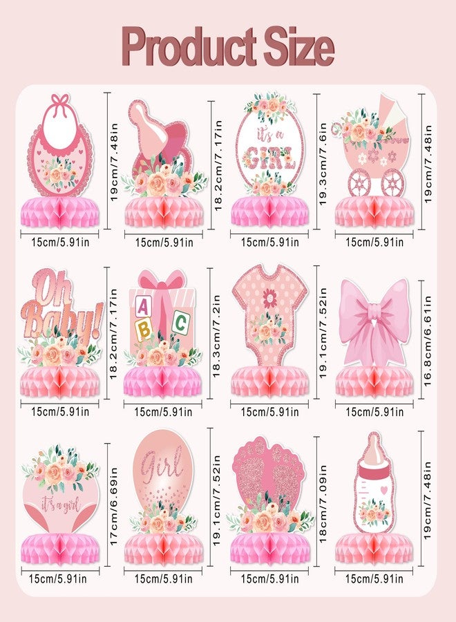 TMTECHJS 12 Pcs Baby Shower Decorations for Girl Glitter Pink Honeycomb Centerpieces for Baby Shower Table Decorations It's a Girl Centerpiece Decor Party Supplies - Image 2