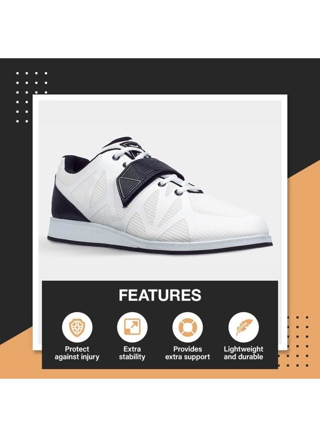 CORE Weightlifting Shoes - Squat Shoes for Powerlifting, Crossfit, Deadlifting, Weight Training - Olympic Lifting Footwear with 0.67" Heels - Strap and Lace-Up Gym Shoes for Men and Women White - Image 4