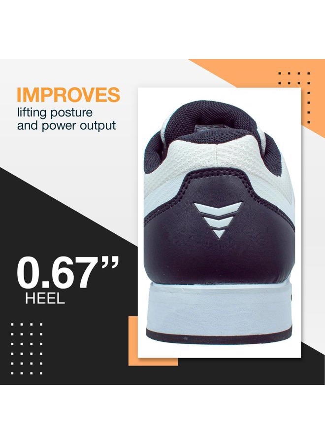CORE Weightlifting Shoes - Squat Shoes for Powerlifting, Crossfit, Deadlifting, Weight Training - Olympic Lifting Footwear with 0.67" Heels - Strap and Lace-Up Gym Shoes for Men and Women White - Image 2