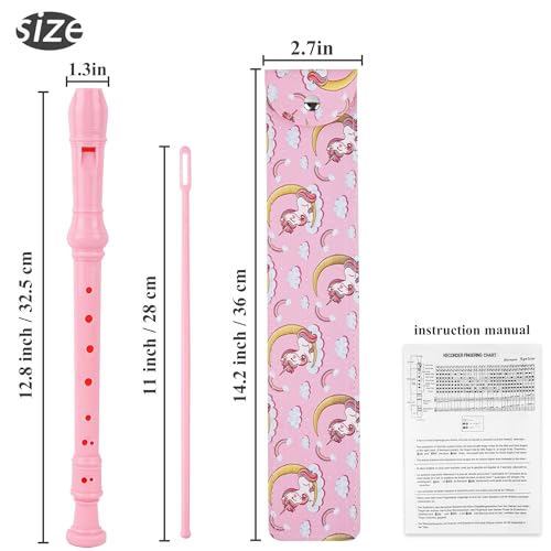 Haecsfl Recorder Instrument for Beginner Adults,8-Hole Soprano Descant Recorder Music Flute with with Cleaning Rod & Leather Case For Home Entertainment(2-Pink Unicorn) - Image 3