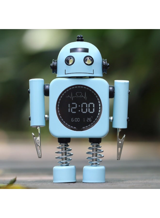 KUYING Creative Metal Digital Display Nightlight Silent Robot Alarm Clock 