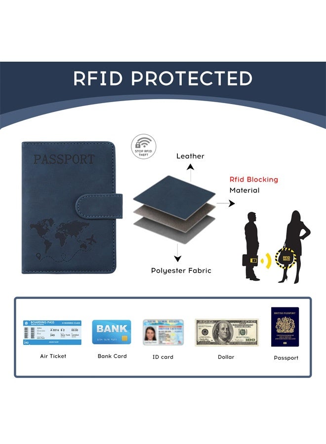 غطاء حامل جواز السفر من قطعتين، غطاء جواز سفر من جلد البولي يوريثان مع حجب RFID، حافظة محفظة سفر عالمية محمولة لتنظيم جوازات السفر وبطاقات الصعود وبطاقات الائتمان ووثائق السفر - Image 3