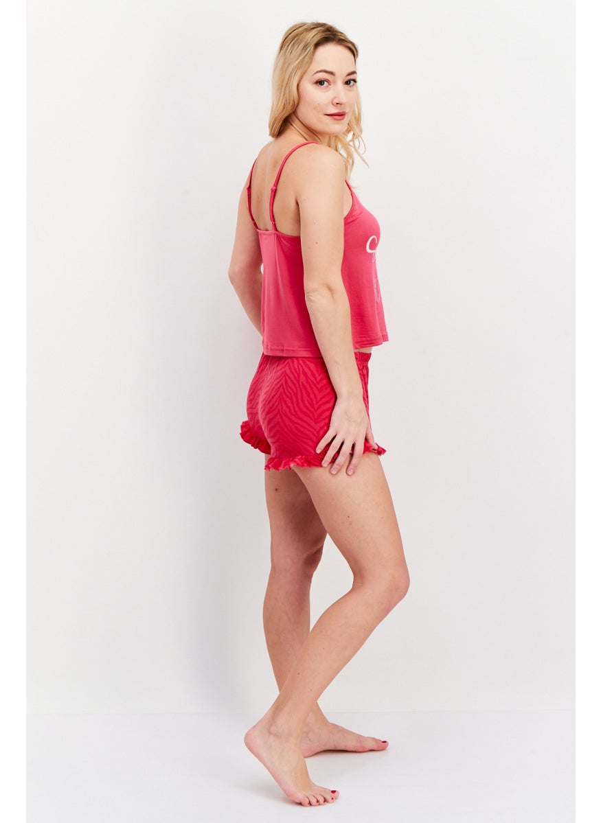 French Affair Women 2 Pieces Graphic Sleepwear Set, Fuchsia  - Image 3