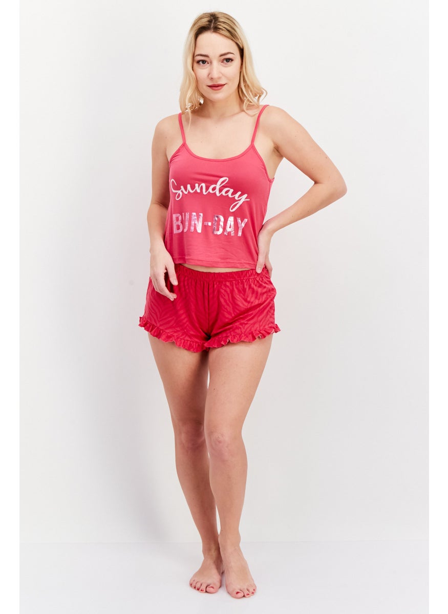 French Affair Women 2 Pieces Graphic Sleepwear Set, Fuchsia  - Image 2