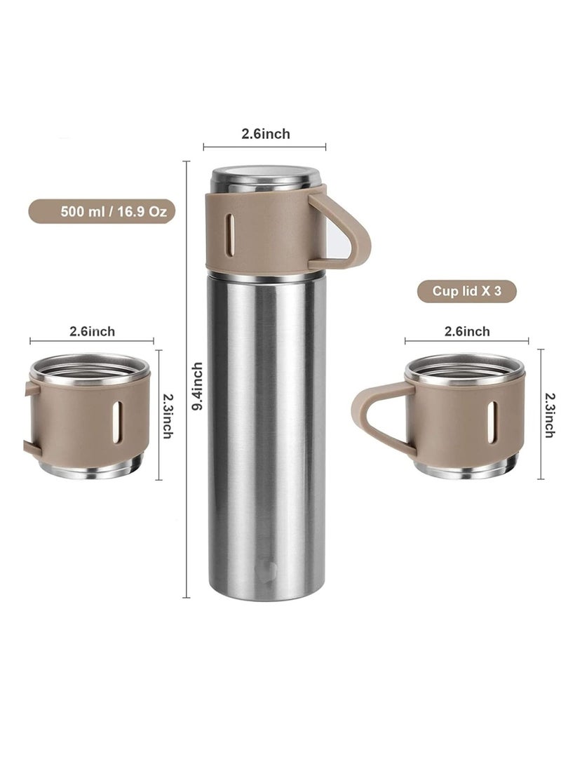 JAJEEK NEW Vacuum Insulated Flask 500ml/17.6oz Stainless Steel Thermo-Bottle with Cup for Coffee, Water, Hot & Cold Drinks – Silver Brown - Image 1