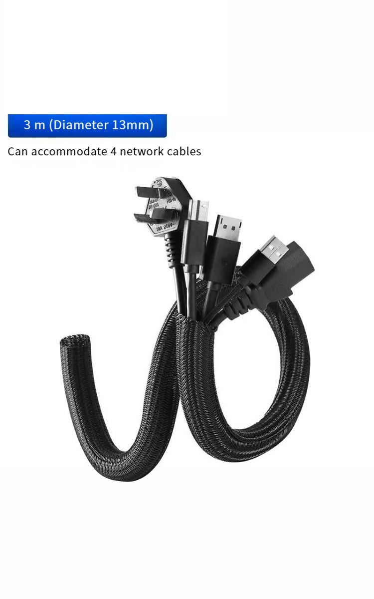 kashemano 3m Black Cable Sleeve, Diameter 13mm, Cable Organizer, Wire Protector Cable Wrap Cover, Cord Management for Desk PC TV Computer Home Office - Image 1