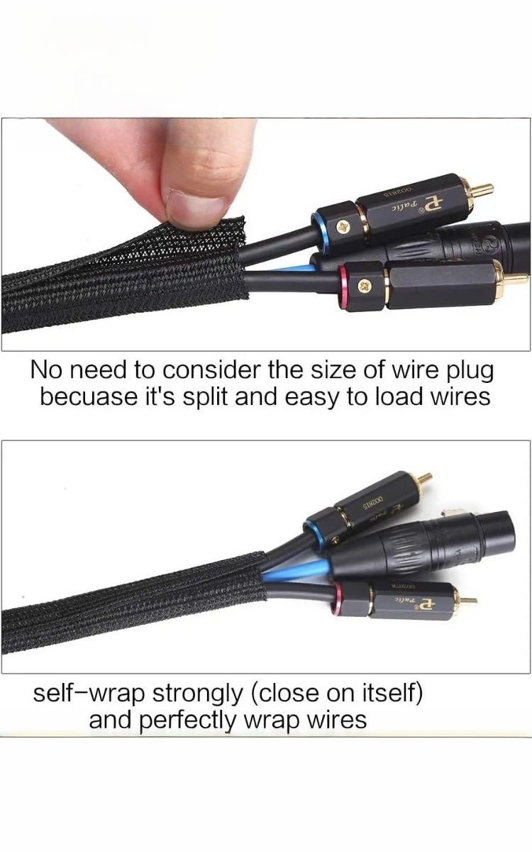 kashemano 3m Black Cable Sleeve, Diameter 13mm, Cable Organizer, Wire Protector Cable Wrap Cover, Cord Management for Desk PC TV Computer Home Office - Image 2