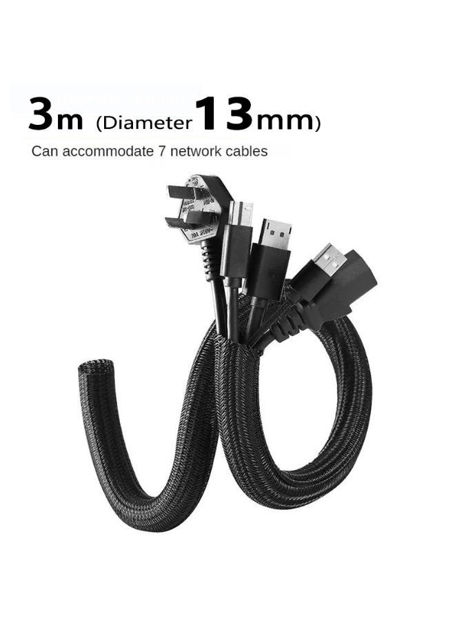 kashemano 3m Black Cable Sleeve, Diameter 13mm, Cable Organizer, Wire Protector Cable Wrap Cover, Cord Management for Desk PC TV Computer Home Office - Image 1