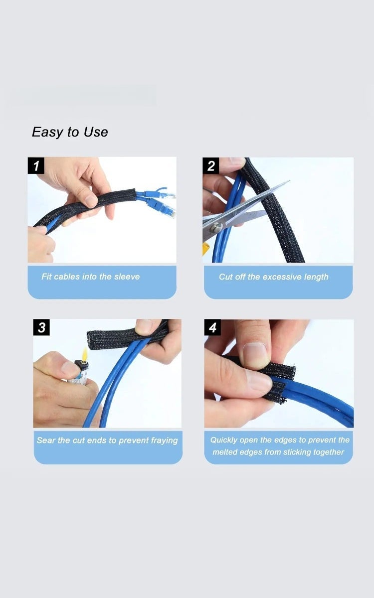 kashemano 3m Black Cable Sleeve, Diameter 13mm, Cable Organizer, Wire Protector Cable Wrap Cover, Cord Management for Desk PC TV Computer Home Office - Image 3