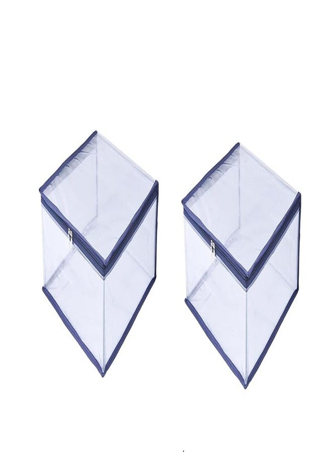 ABBASI Saree Cover Storage Bag Big for Clothes with Zip Organizer for Wardrobe, transparent Large Design Boxes (Dark Blue, Pack of 2) - Image 1