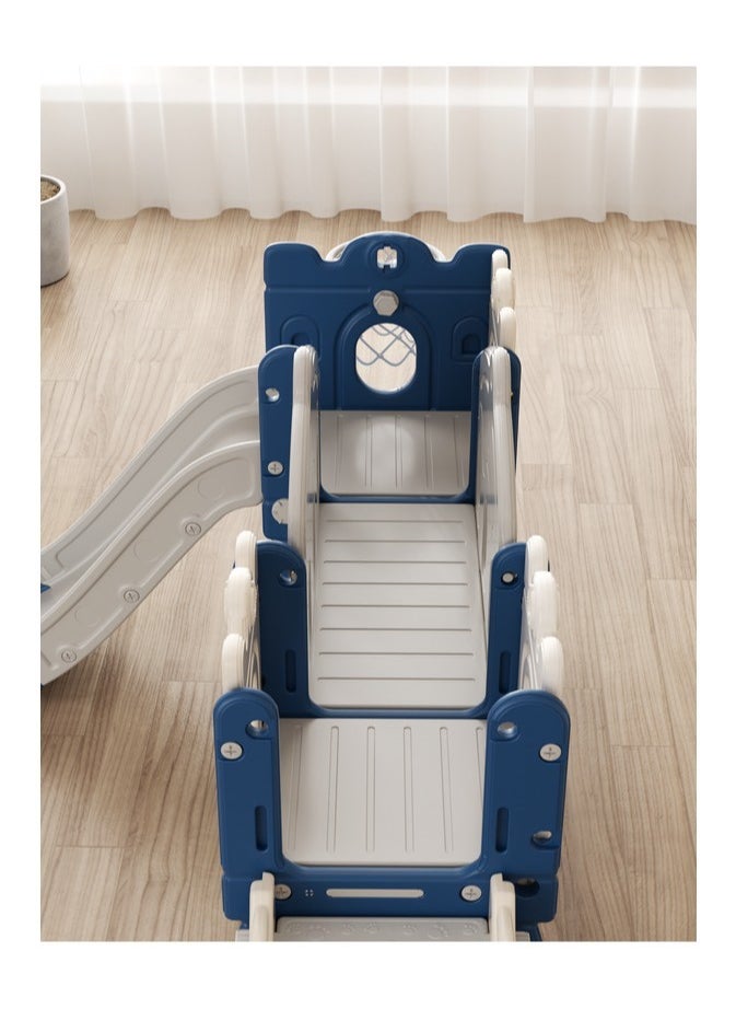 Tower-Shaped Slide And Swing With Bridge + Ball Frame And Basketball + Walkway (Unenclosed)