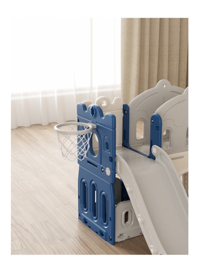 Tower-Shaped Slide And Swing With Bridge + Ball Frame And Basketball + Walkway (Unenclosed)