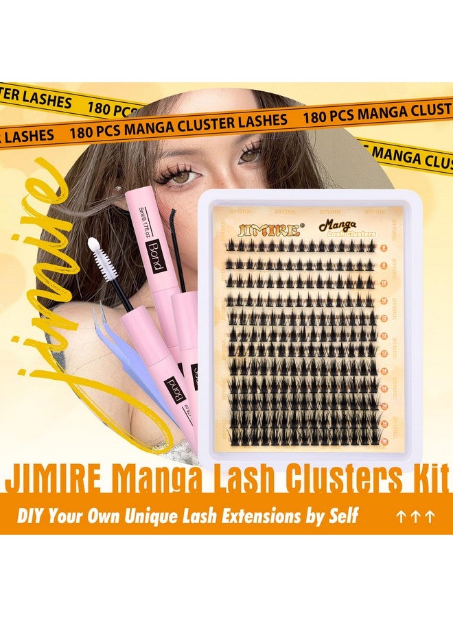 JIMIRE Natural Lash Clusters Kit Lash Extension Kit with Lash Bond and Seal 180Pcs Anime Eyelash Clusters D Curl Wispy Manga Lash Clusters 8-16MM Cluster Eyelash Extensions Kit Individual Lashes Pack - Image 1