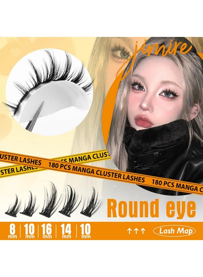 JIMIRE Natural Lash Clusters Kit Lash Extension Kit with Lash Bond and Seal 180Pcs Anime Eyelash Clusters D Curl Wispy Manga Lash Clusters 8-16MM Cluster Eyelash Extensions Kit Individual Lashes Pack - Image 3