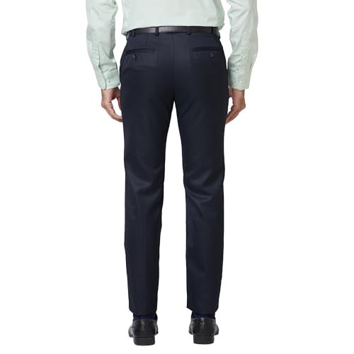 Raymond Men Slim Fit Solid Pattern Poly Viscose Blend Pleatless Formal Trouser (Size: 32)-RMTS05211-B7 Dark Blue - Image 4