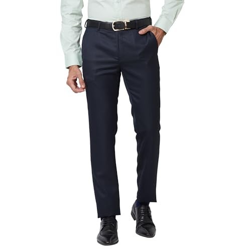 Raymond Men Slim Fit Solid Pattern Poly Viscose Blend Pleatless Formal Trouser (Size: 32)-RMTS05211-B7 Dark Blue - Image 1