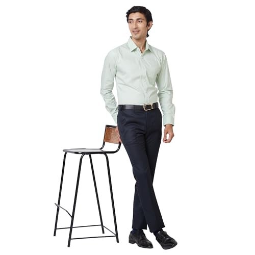Raymond Men Slim Fit Solid Pattern Poly Viscose Blend Pleatless Formal Trouser (Size: 32)-RMTS05211-B7 Dark Blue - Image 5