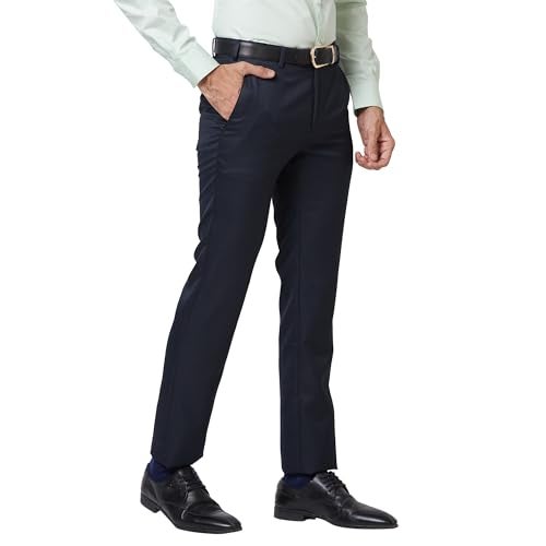 Raymond Men Slim Fit Solid Pattern Poly Viscose Blend Pleatless Formal Trouser (Size: 32)-RMTS05211-B7 Dark Blue - Image 2