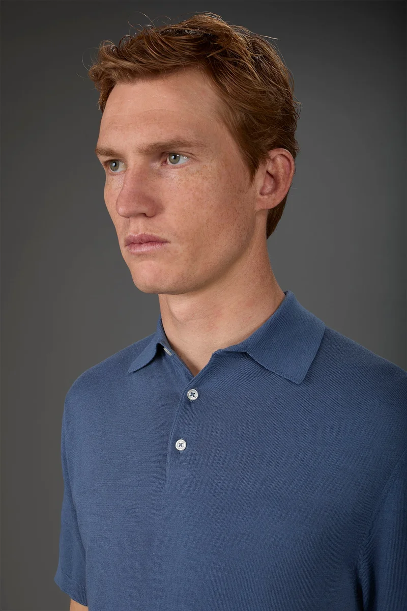 Doppelganger Blue Men's short-sleeved knitted polo shirt - Cerulean for Men | Best Price UAE