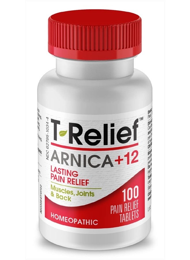 MediNatura T-Relief Arnica +12 Natural Relieving Actives for Back Pain Joint Soreness Muscle Aches & Stiffness Whole Body Fast-Acting Relief for Women & Men - 100 Tablets  - Image 1