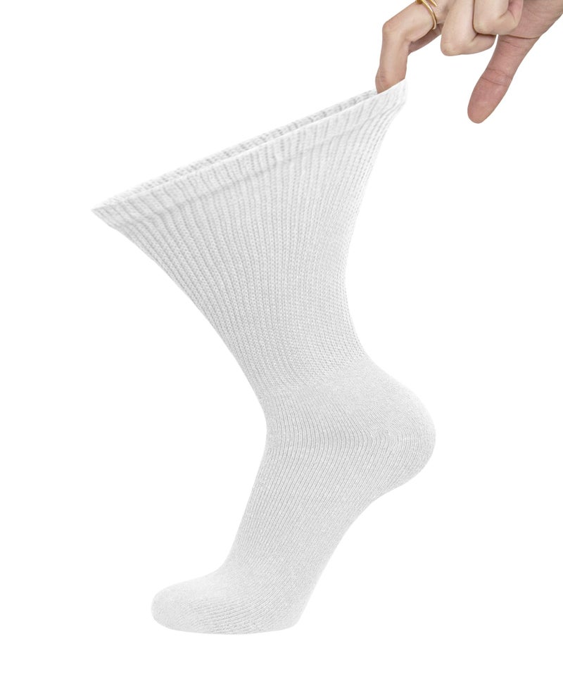 Brooklyn Socks 6 Pairs of Cotton Diabetic Neuropathy Crew Socks (10-13, Fits Mens shoe size 9-12, White) - Image 4